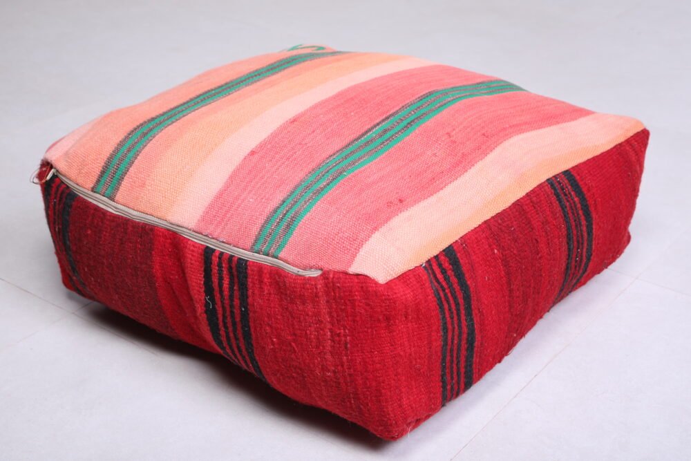 Berber Kilim Handwoven Red Pouf - Image 5