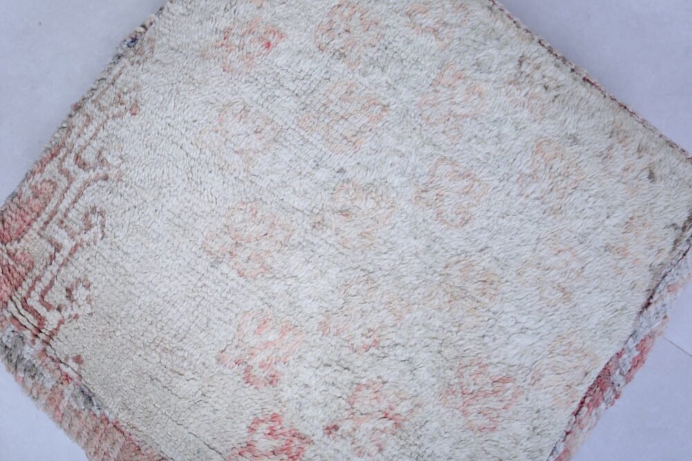 Cream and Blush Moroccan Wool Pouf - Image 3