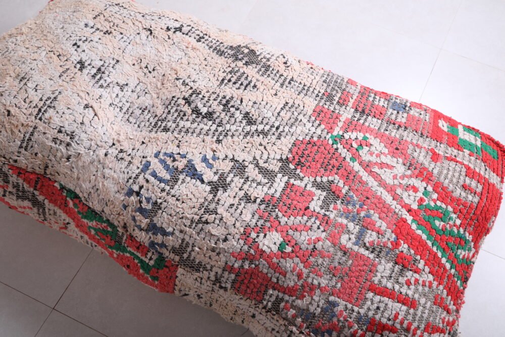 Handwoven Wool Floor Pouf | Red and Green Berber Pillow - Image 3