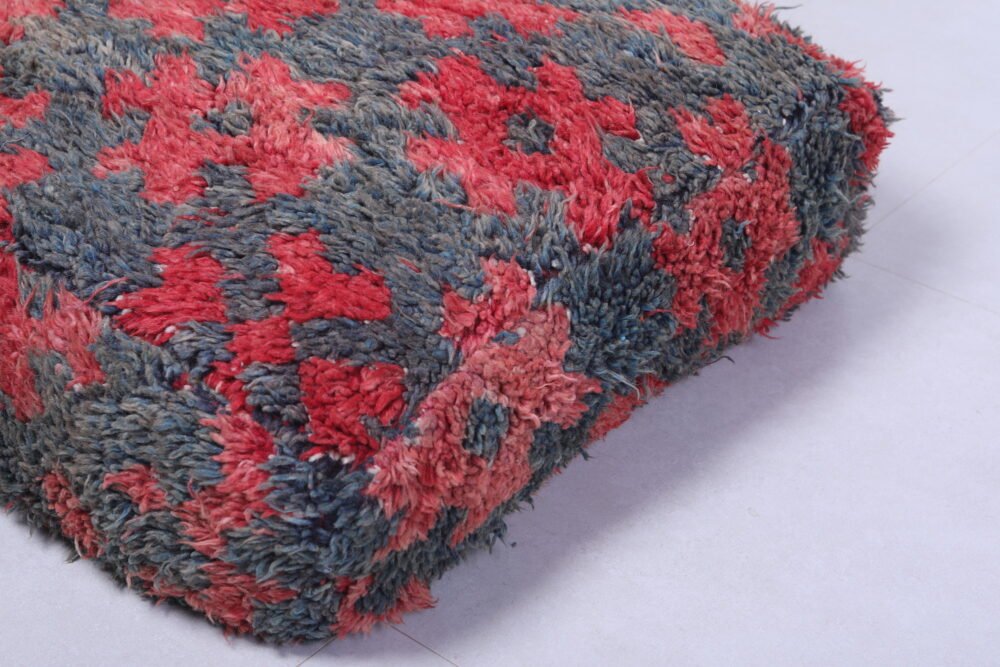 Handmade Moroccan Wool Pouf | Fiery Red and Grey Tribal Ottoman - Image 3