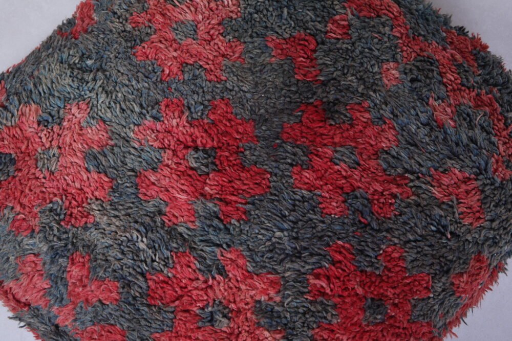 Handmade Moroccan Wool Pouf | Fiery Red and Grey Tribal Ottoman - Image 4