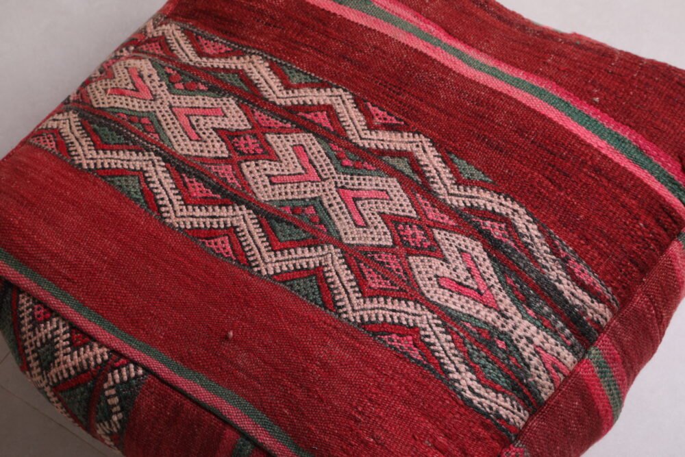 Vintage Kilim Moroccan Pouf | Red and Green Tribal Floor Cushion - Image 3