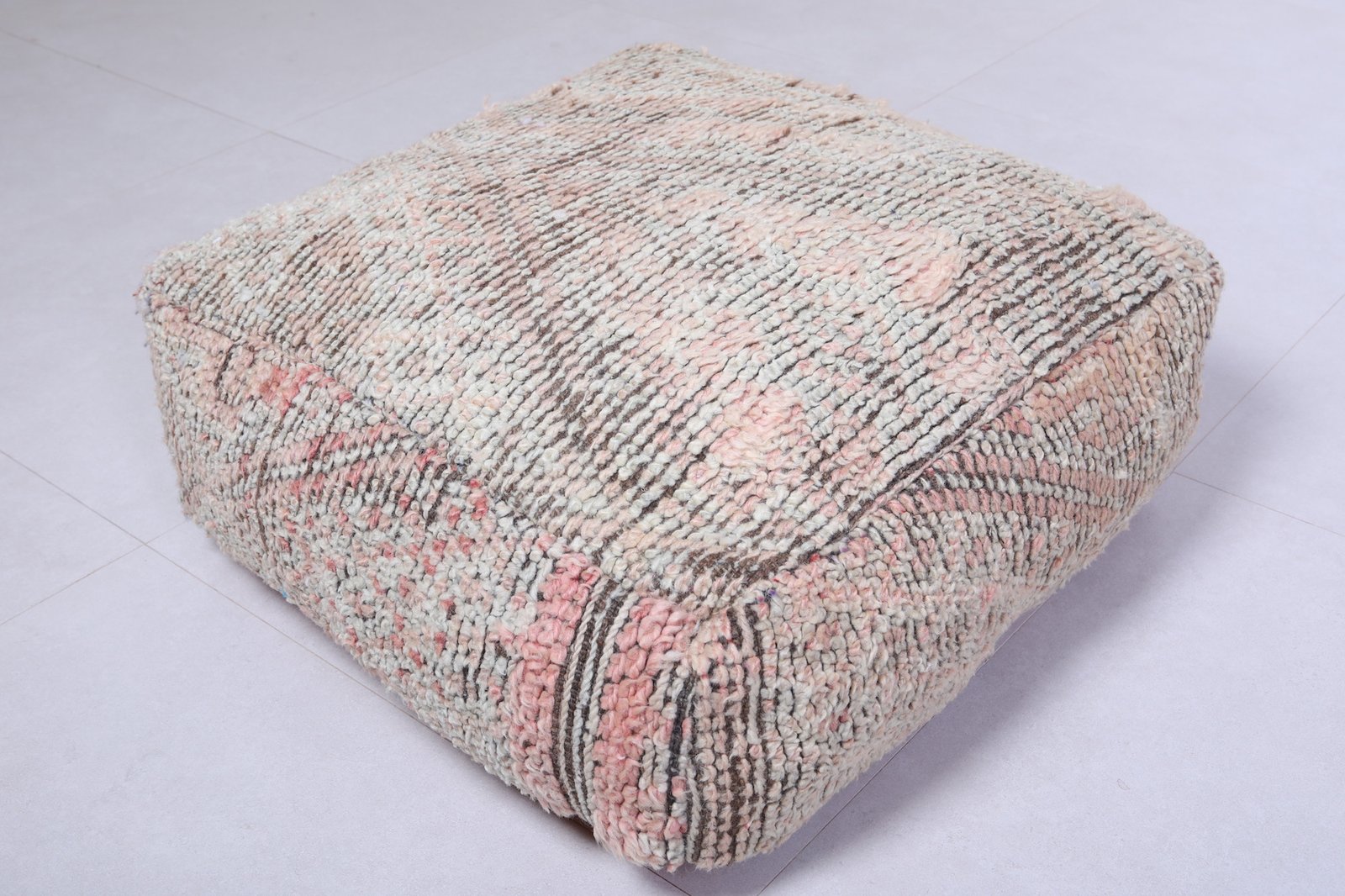 Vintage Wool Pouf | Soft Pastel Moroccan Ottoman - Image 2
