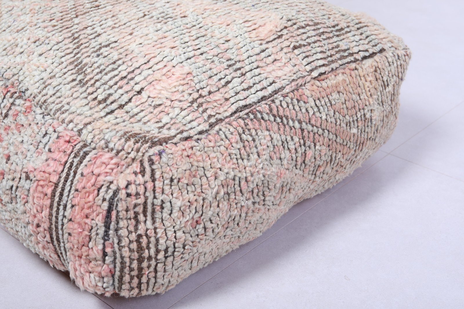 Vintage Wool Pouf | Soft Pastel Moroccan Ottoman - Image 3