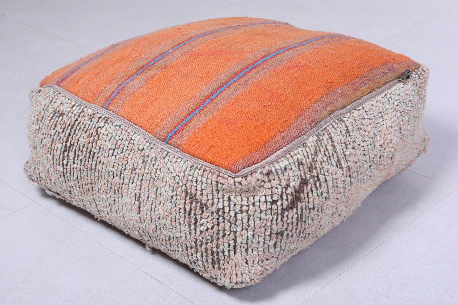 Vintage Wool Pouf | Soft Pastel Moroccan Ottoman - Image 5
