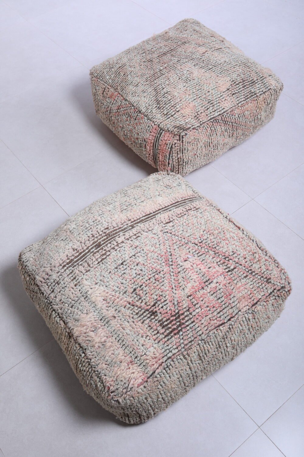Vintage Wool Pouf | Soft Pastel Moroccan Ottoman - Image 6