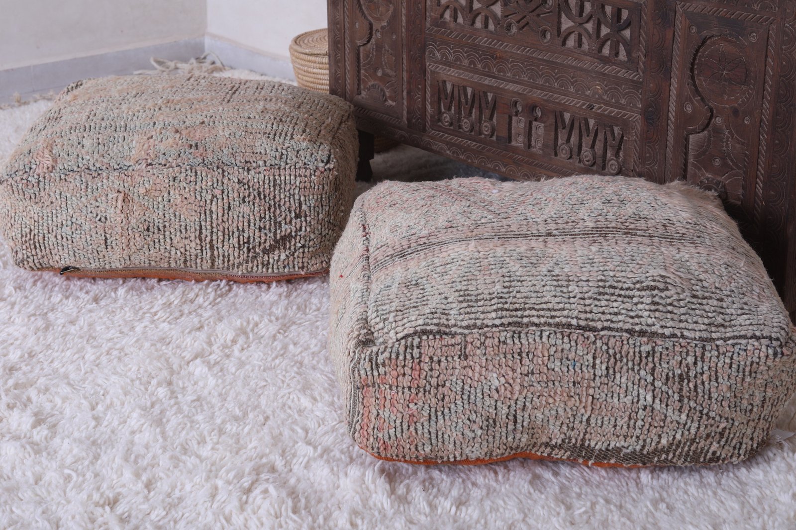 Vintage Wool Pouf | Soft Pastel Moroccan Ottoman - Image 7