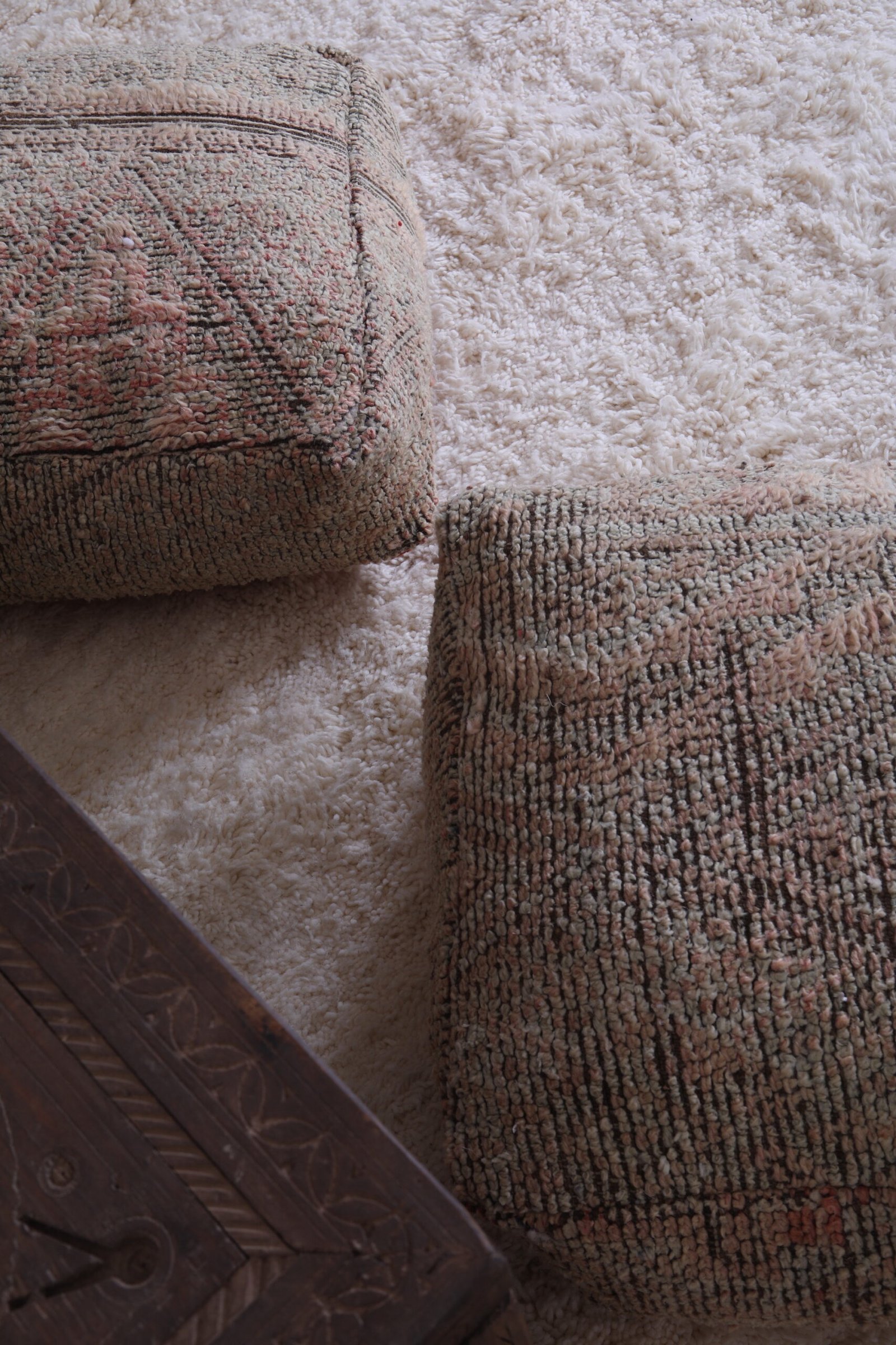 Vintage Wool Pouf | Soft Pastel Moroccan Ottoman - Image 8