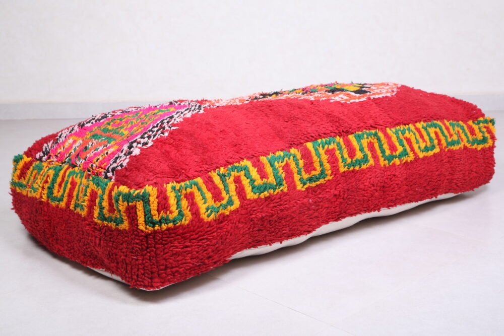 Red Moroccan Long Pouf | Vintage Berber Floor Cushion - Image 3