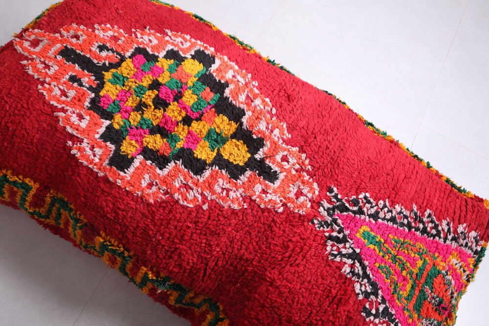 Red Moroccan Long Pouf | Vintage Berber Floor Cushion - Image 4