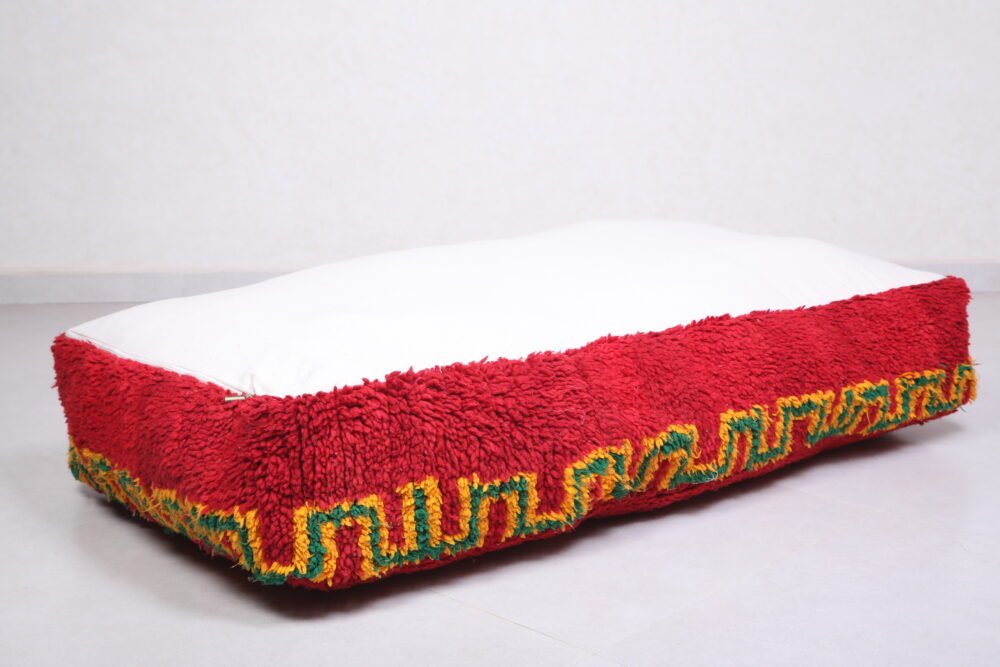 Red Moroccan Long Pouf | Vintage Berber Floor Cushion - Image 6