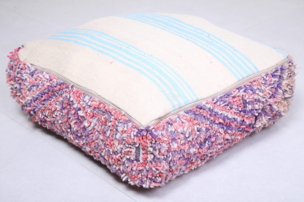 Shaggy Wool Moroccan Pouf | Lavender and Blush Vintage Ottoman - Image 5