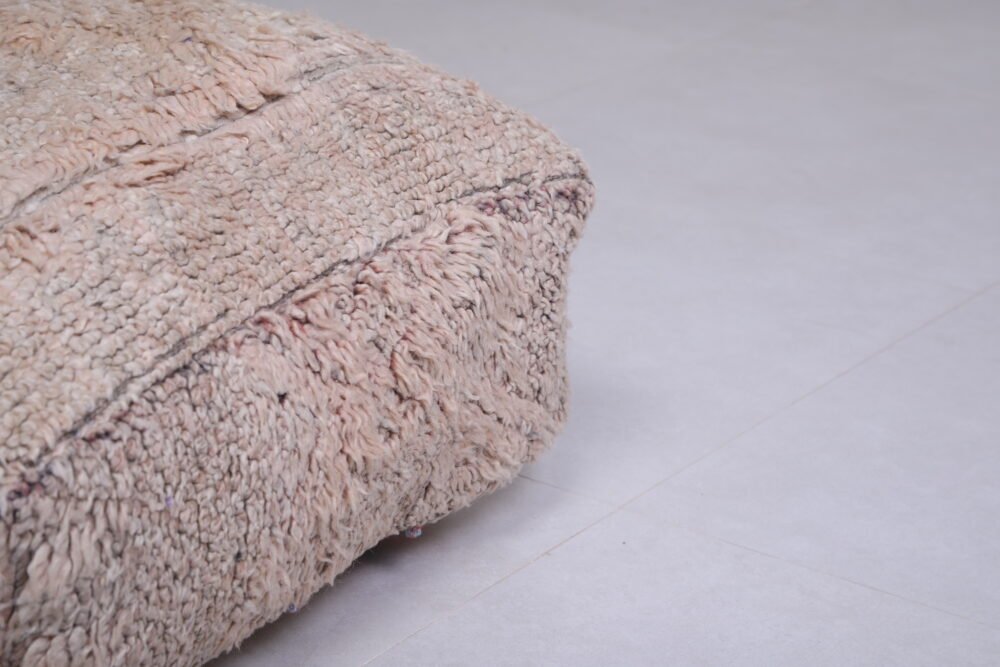 Minimalist Berber Pouf | Pale Cream and Taupe Moroccan Ottoman - Image 3