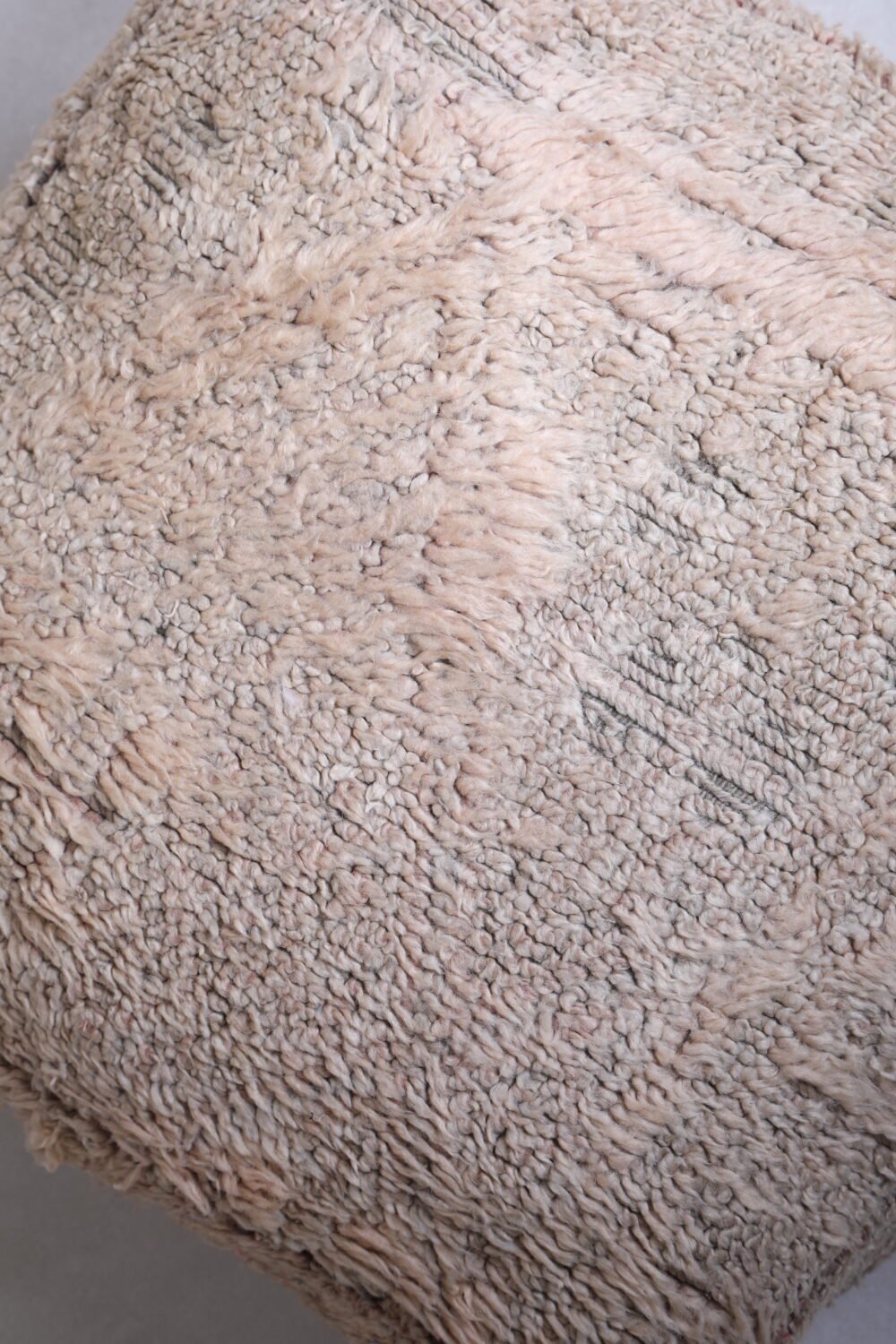 Minimalist Berber Pouf | Pale Cream and Taupe Moroccan Ottoman - Image 4