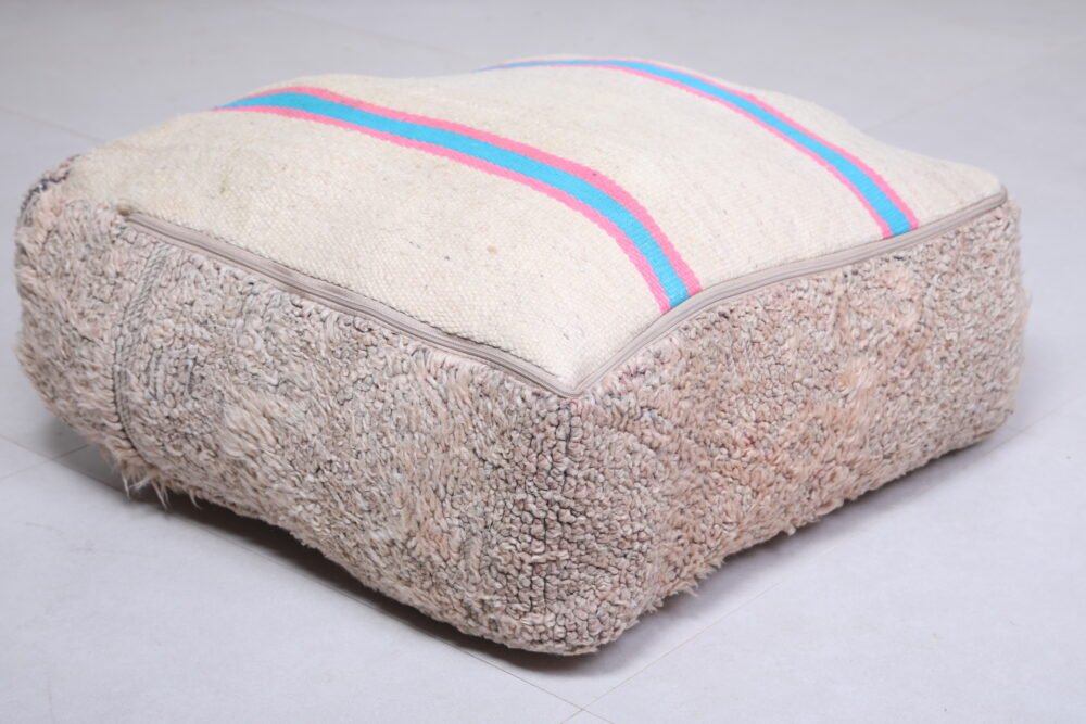 Minimalist Berber Pouf | Pale Cream and Taupe Moroccan Ottoman - Image 5