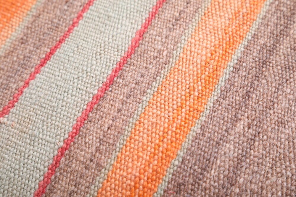 Striped Moroccan Kilim Pouf | Warm Earth-Tone Long Cushion - Image 4