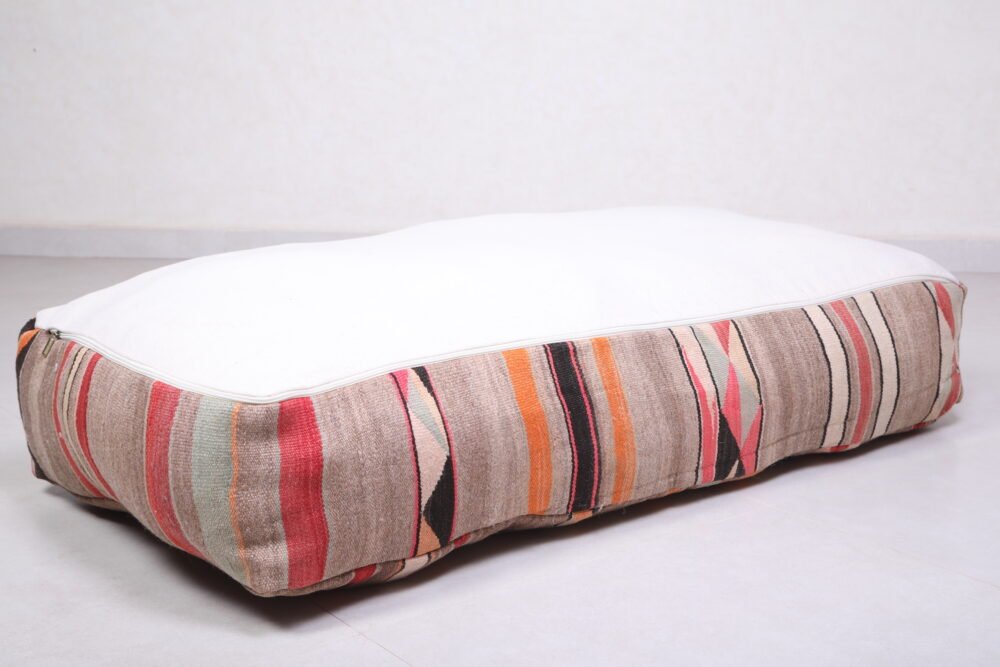 Striped Moroccan Kilim Pouf | Warm Earth-Tone Long Cushion - Image 5