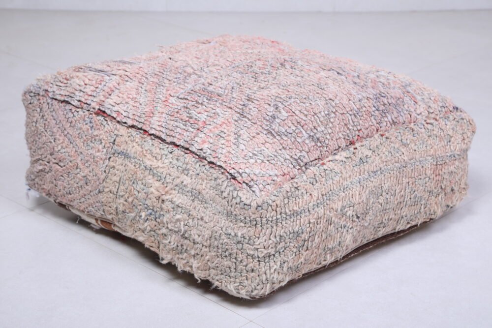 Blush and Beige Moroccan Pouf | Soft Wool Tribal Floor Cushion - Image 2