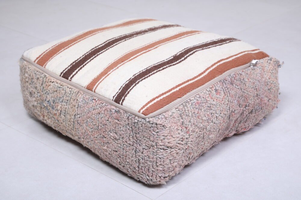 Blush and Beige Moroccan Pouf | Soft Wool Tribal Floor Cushion - Image 5