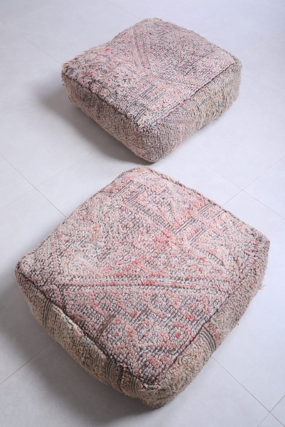 Blush and Beige Moroccan Pouf | Soft Wool Tribal Floor Cushion - Image 6