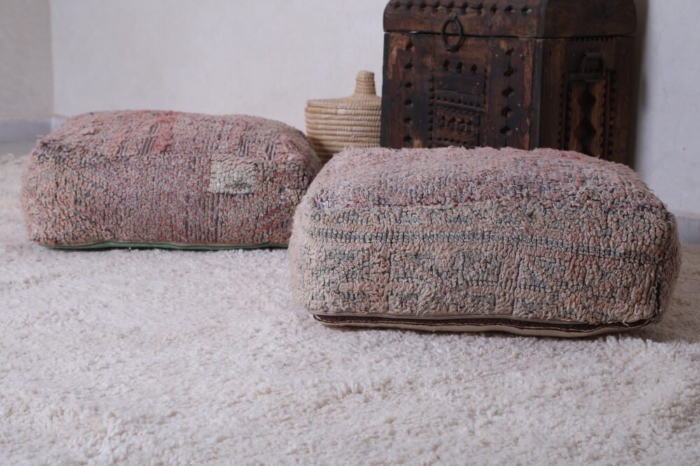 Blush and Beige Moroccan Pouf | Soft Wool Tribal Floor Cushion - Image 7