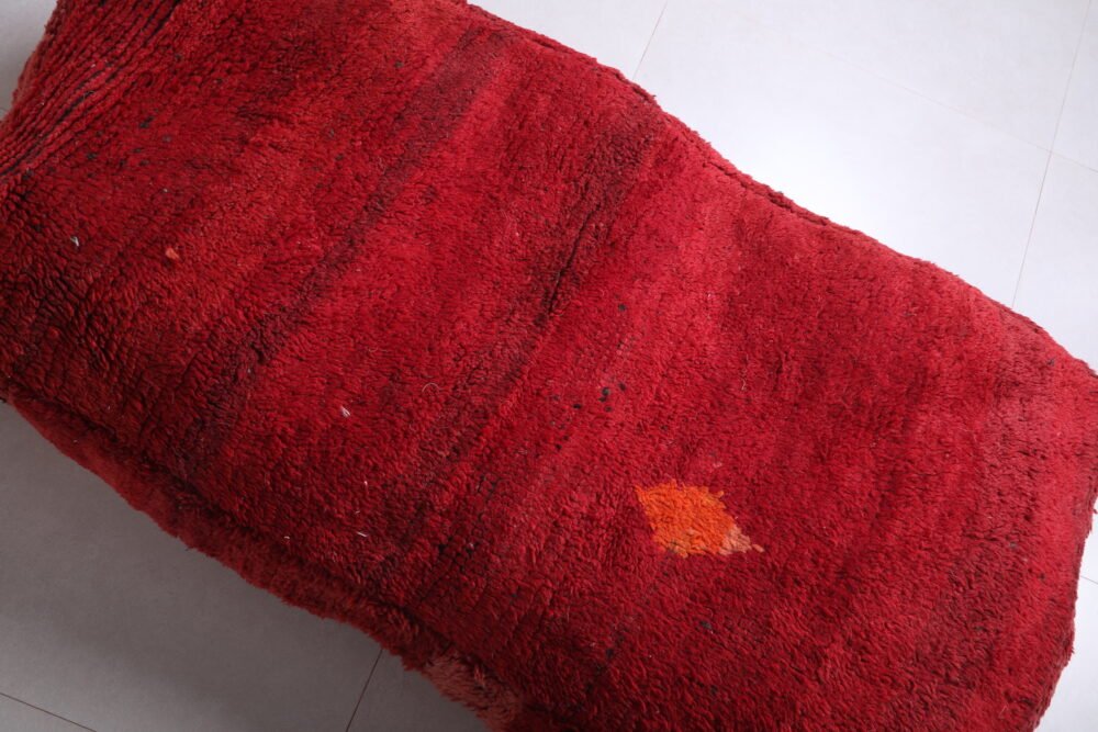 Deep Red Moroccan Wool Pouf | Long Vintage Floor Cushion - Image 4