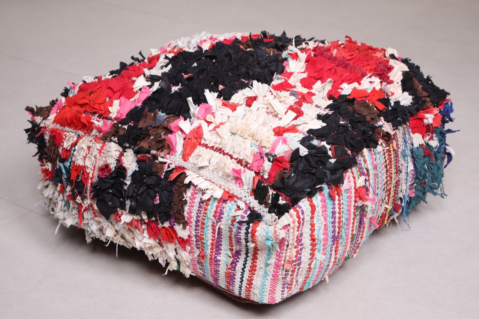 Colorful Moroccan Pouf | Boucherouite Floor Cushion with Shag Texture - Image 2