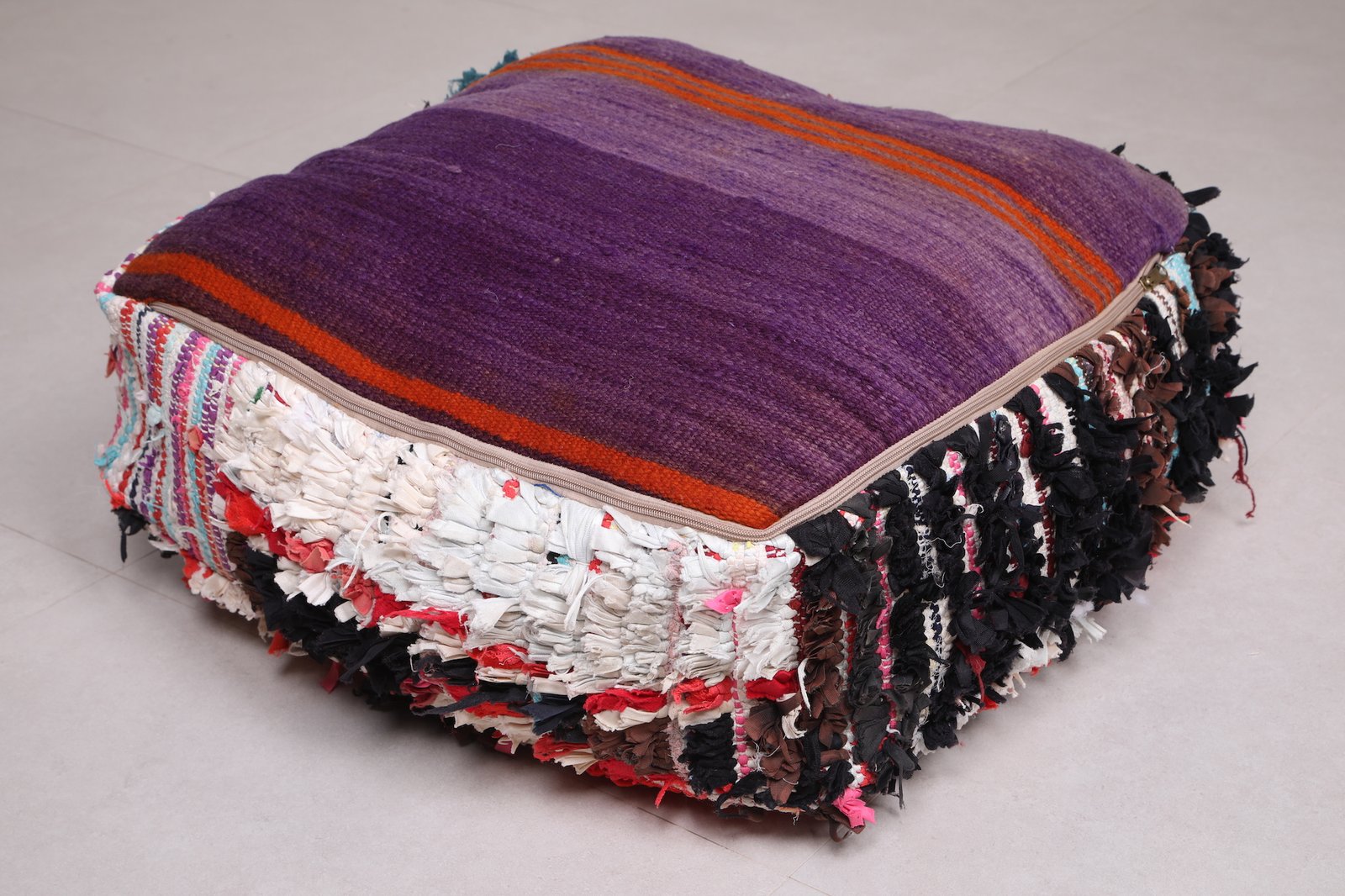Colorful Moroccan Pouf | Boucherouite Floor Cushion with Shag Texture - Image 4