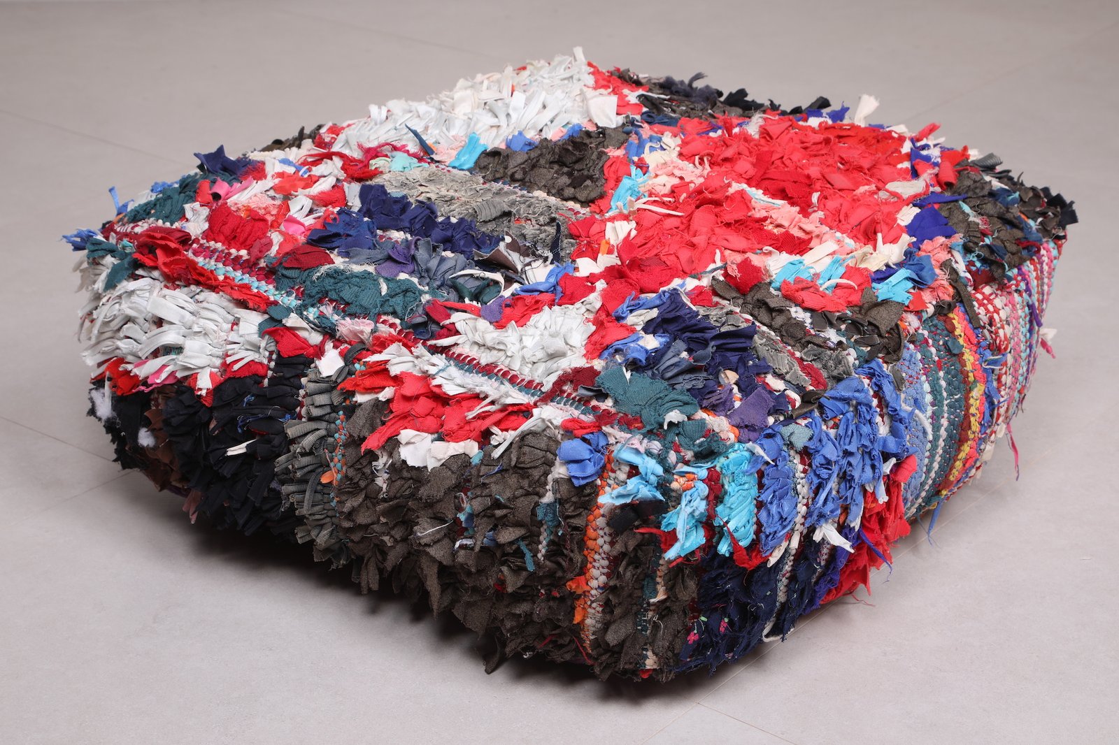 Colorful Moroccan Pouf | Boucherouite Floor Cushion with Shag Texture - Image 5