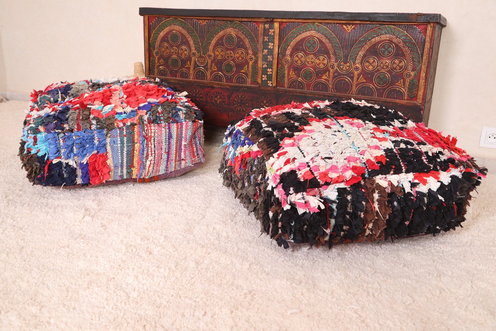 Colorful Moroccan Pouf | Boucherouite Floor Cushion with Shag Texture - Image 8