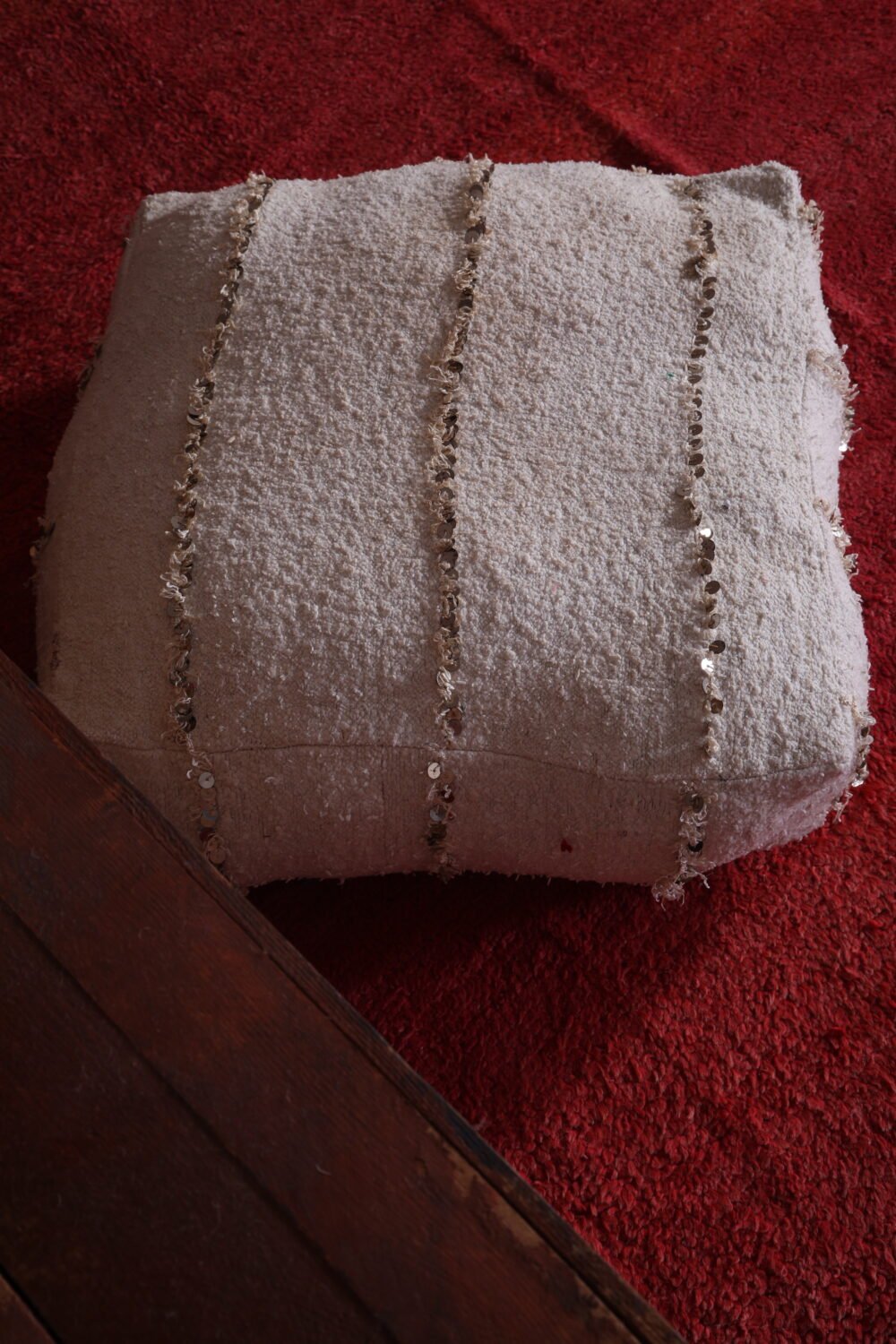 White Moroccan Sequin Pouf | Elegant Handira Cushion - Image 5