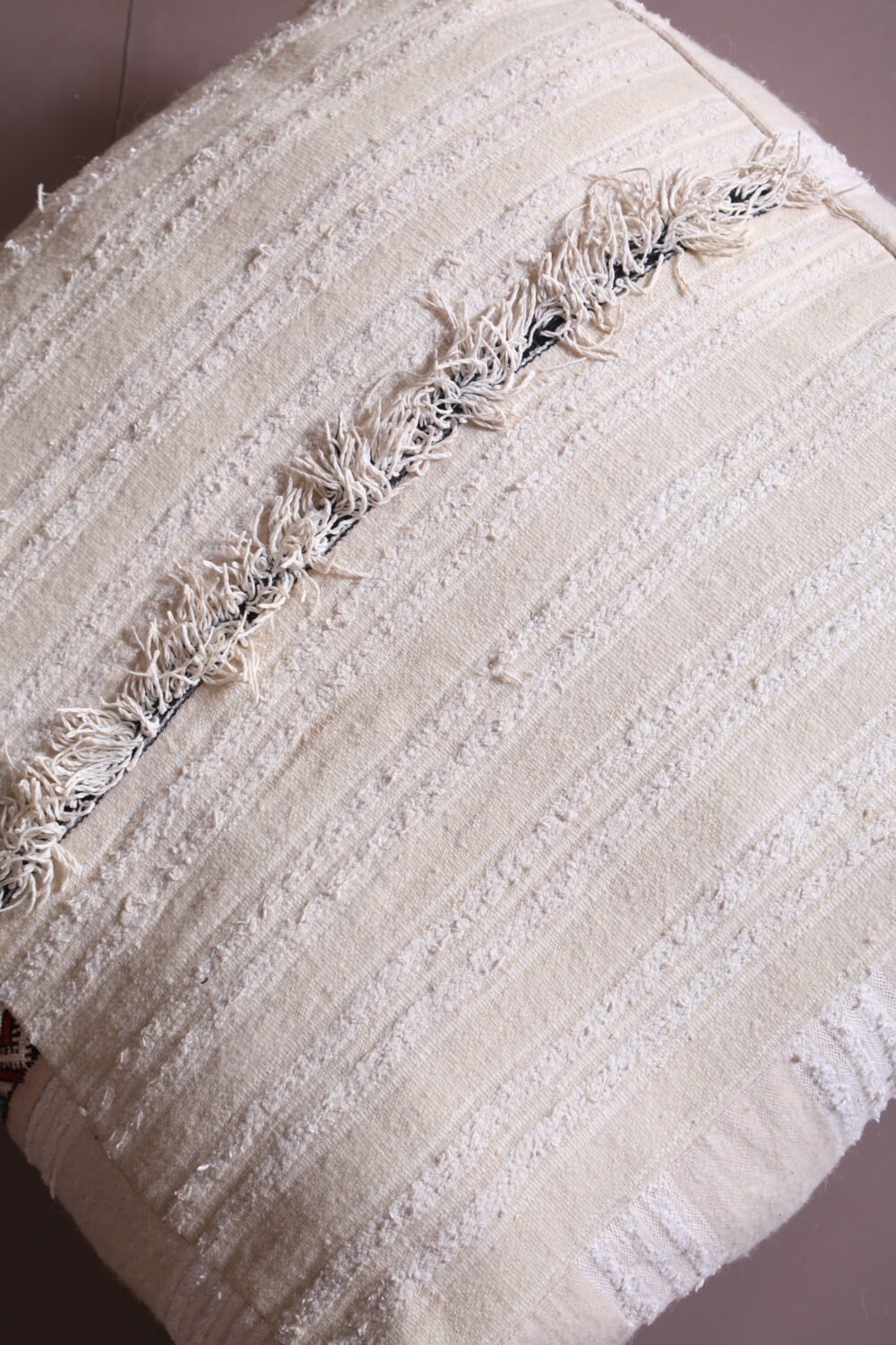 Minimalist Moroccan Cream Pouf | Handwoven Floor Cushion - Image 3
