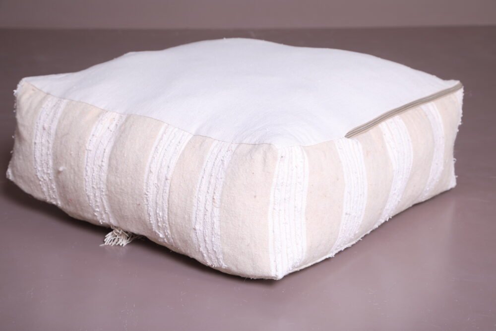 Minimalist Moroccan Cream Pouf | Handwoven Floor Cushion - Image 4