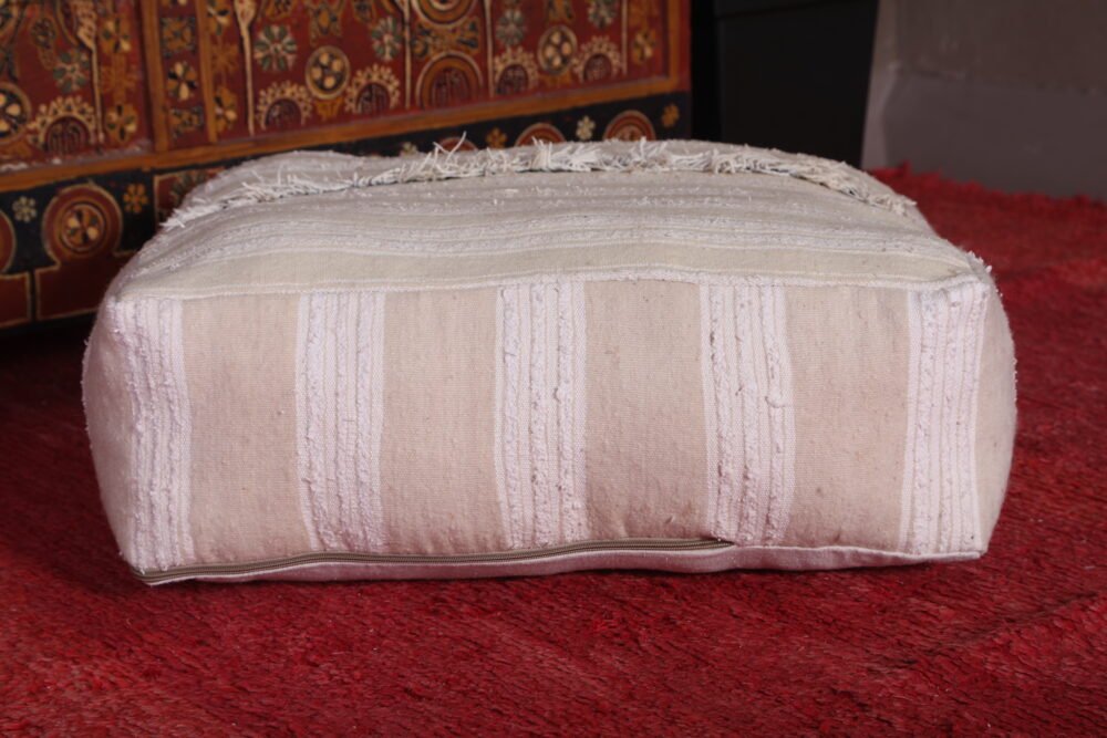Minimalist Moroccan Cream Pouf | Handwoven Floor Cushion - Image 5