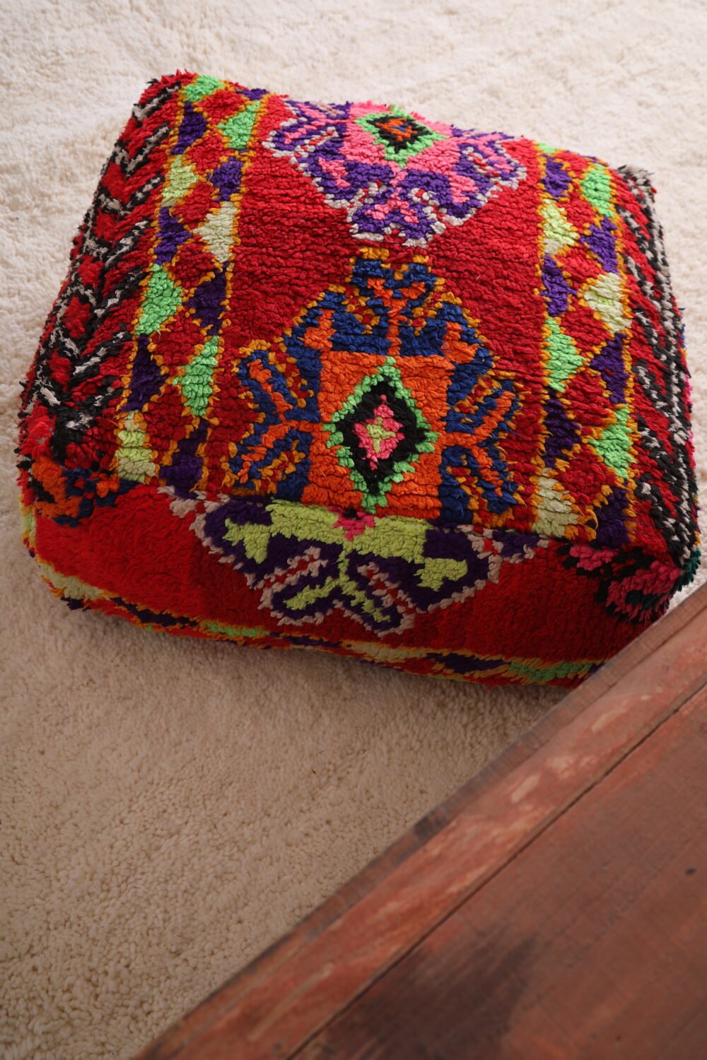 Rainbow Berber Pouf | Tribal Patchwork Moroccan Ottoman - Image 6