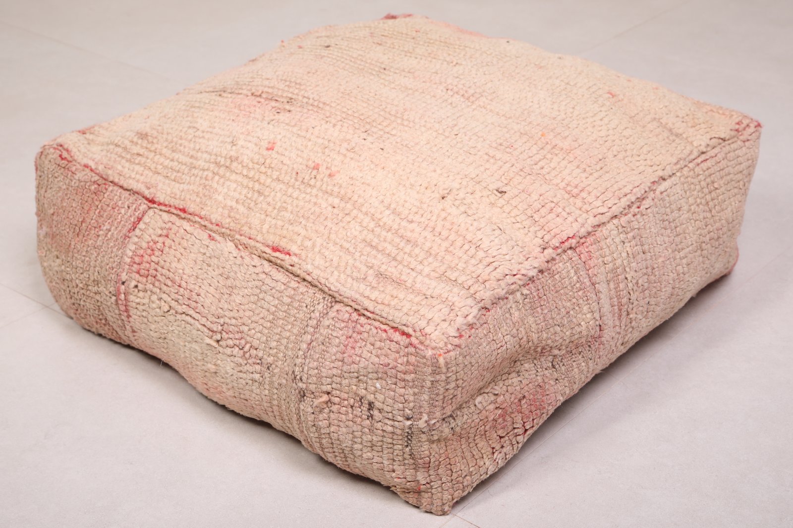 Handmade Minimalist Pouf | Beige and Blush Moroccan Ottoman