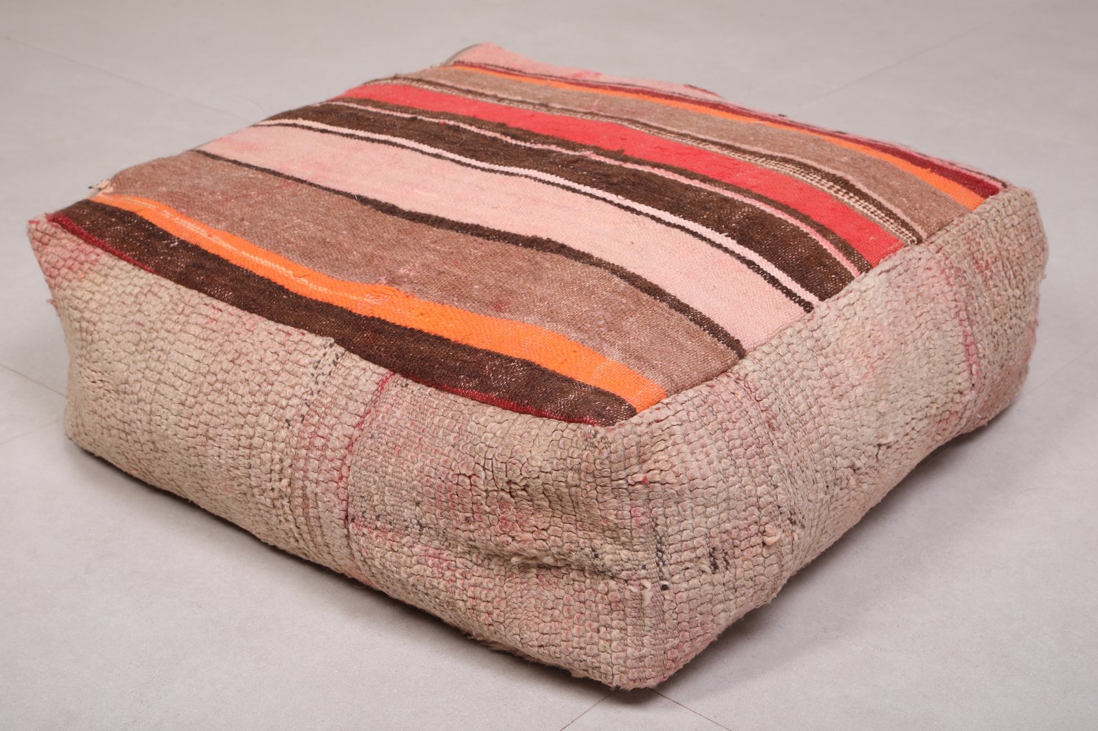 Handmade Minimalist Pouf | Beige and Blush Moroccan Ottoman - Image 3