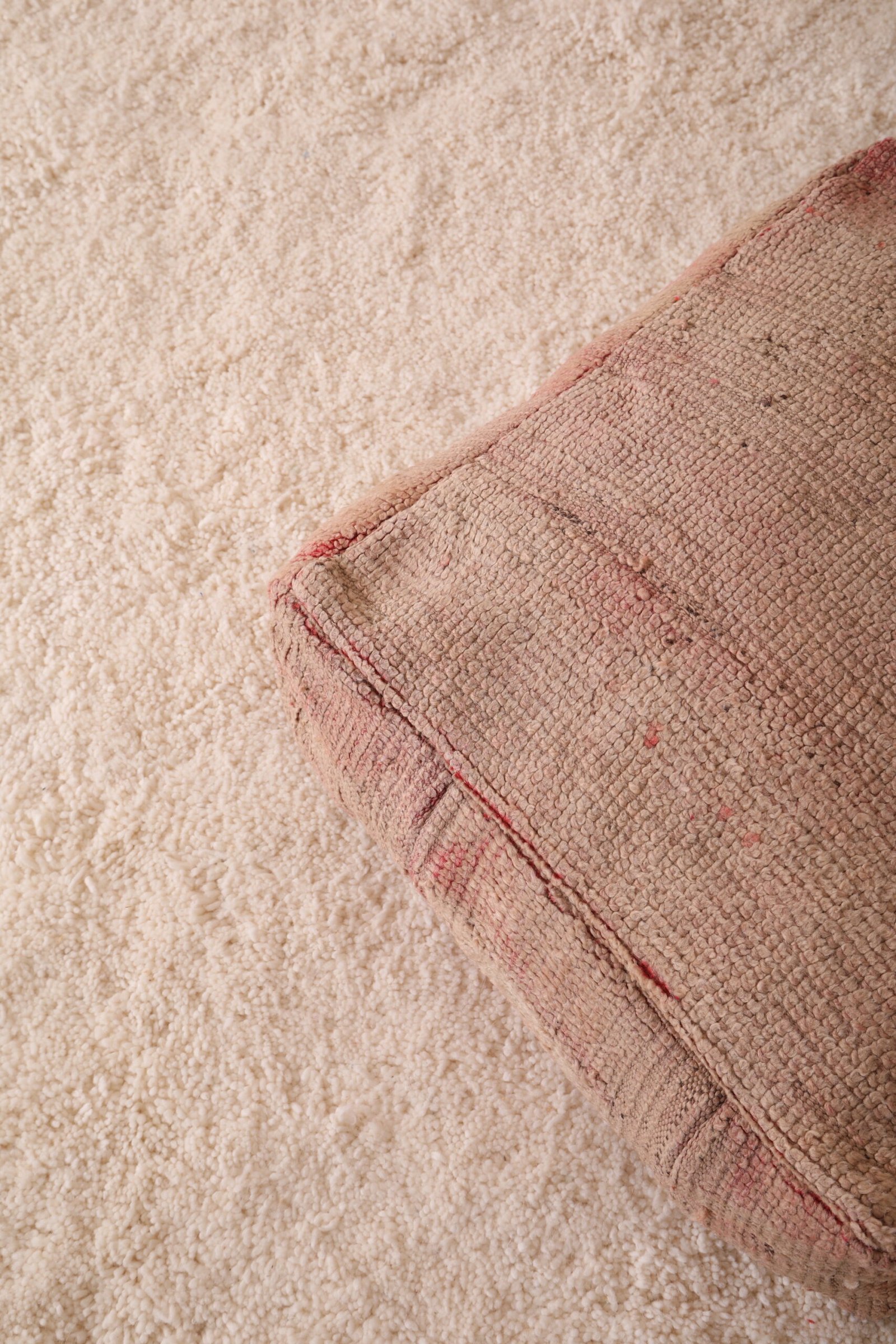Handmade Minimalist Pouf | Beige and Blush Moroccan Ottoman - Image 5