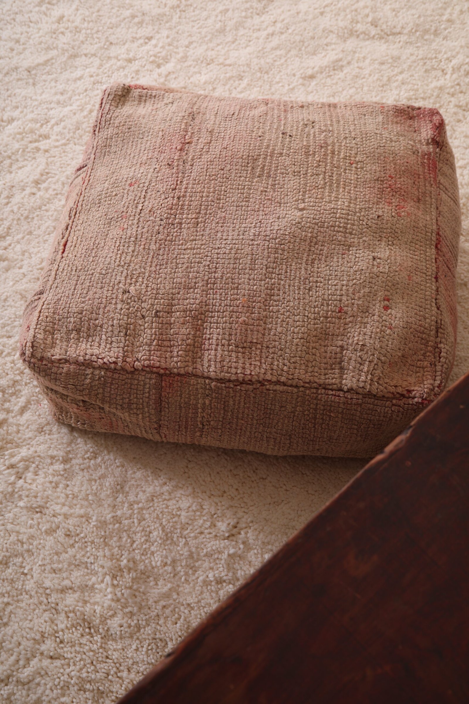 Handmade Minimalist Pouf | Beige and Blush Moroccan Ottoman - Image 6