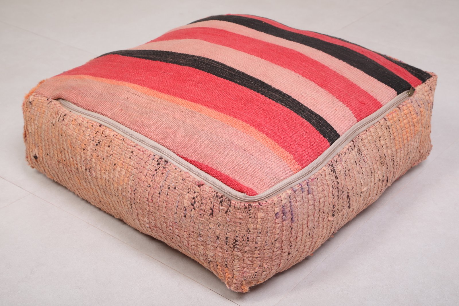 Earthy Orange Moroccan Pouf | Minimal Wool Floor Seat - Image 4
