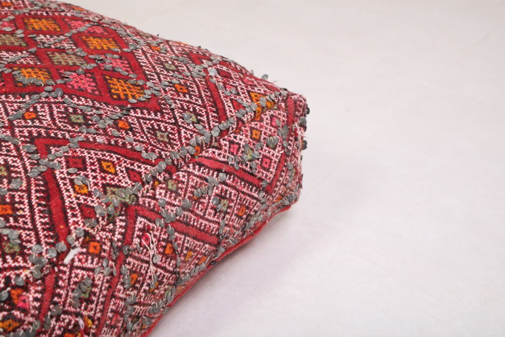 Red Moroccan Pouf with Sequins - Image 2