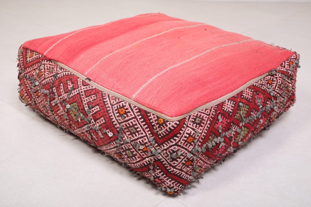 Red Moroccan Pouf with Sequins - Image 5