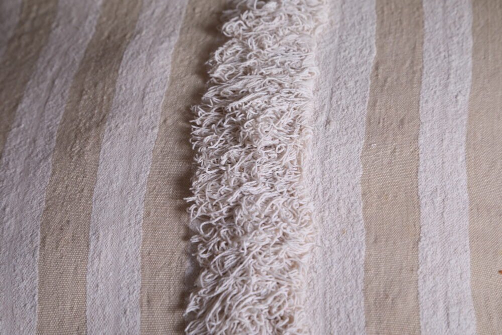 Moroccan Handira Pouf Pair | Subtle Striped Cream Floor Cushions - Image 8
