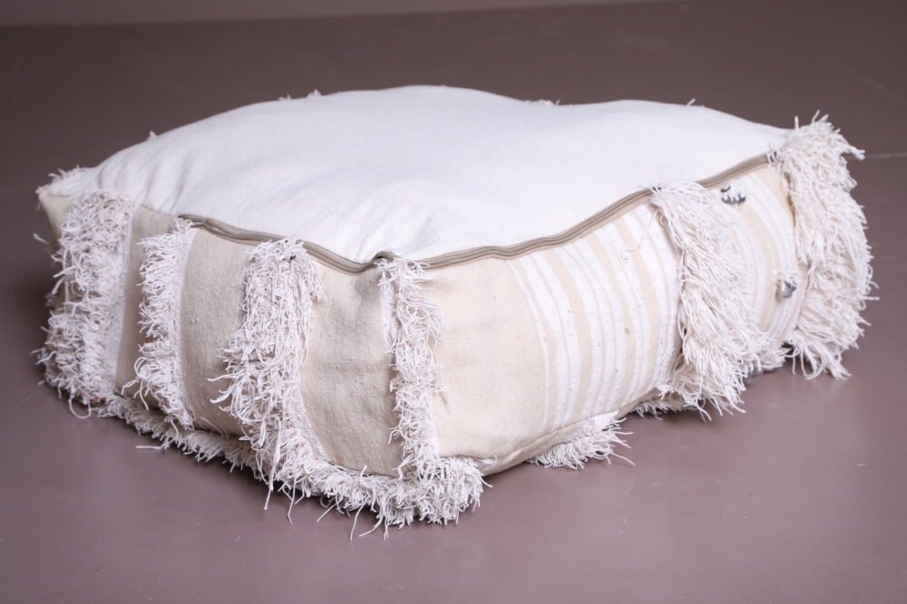 Moroccan Wedding Poufs | Cream Handira Floor Cushion Pair - Image 5