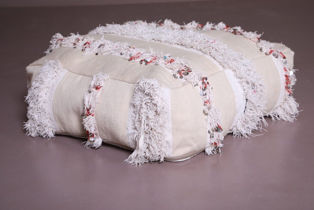 Moroccan Wedding Poufs | Cream Handira Floor Cushion Pair - Image 6