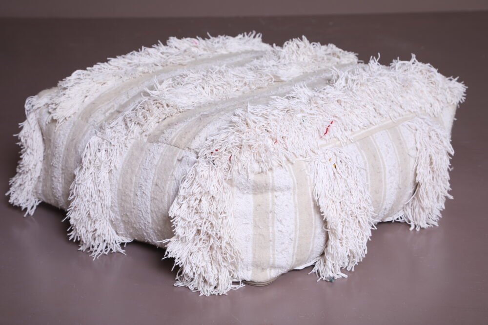 Shaggy Floor Poufs with Fringes | Neutral Berber Wedding Cushions - Image 7
