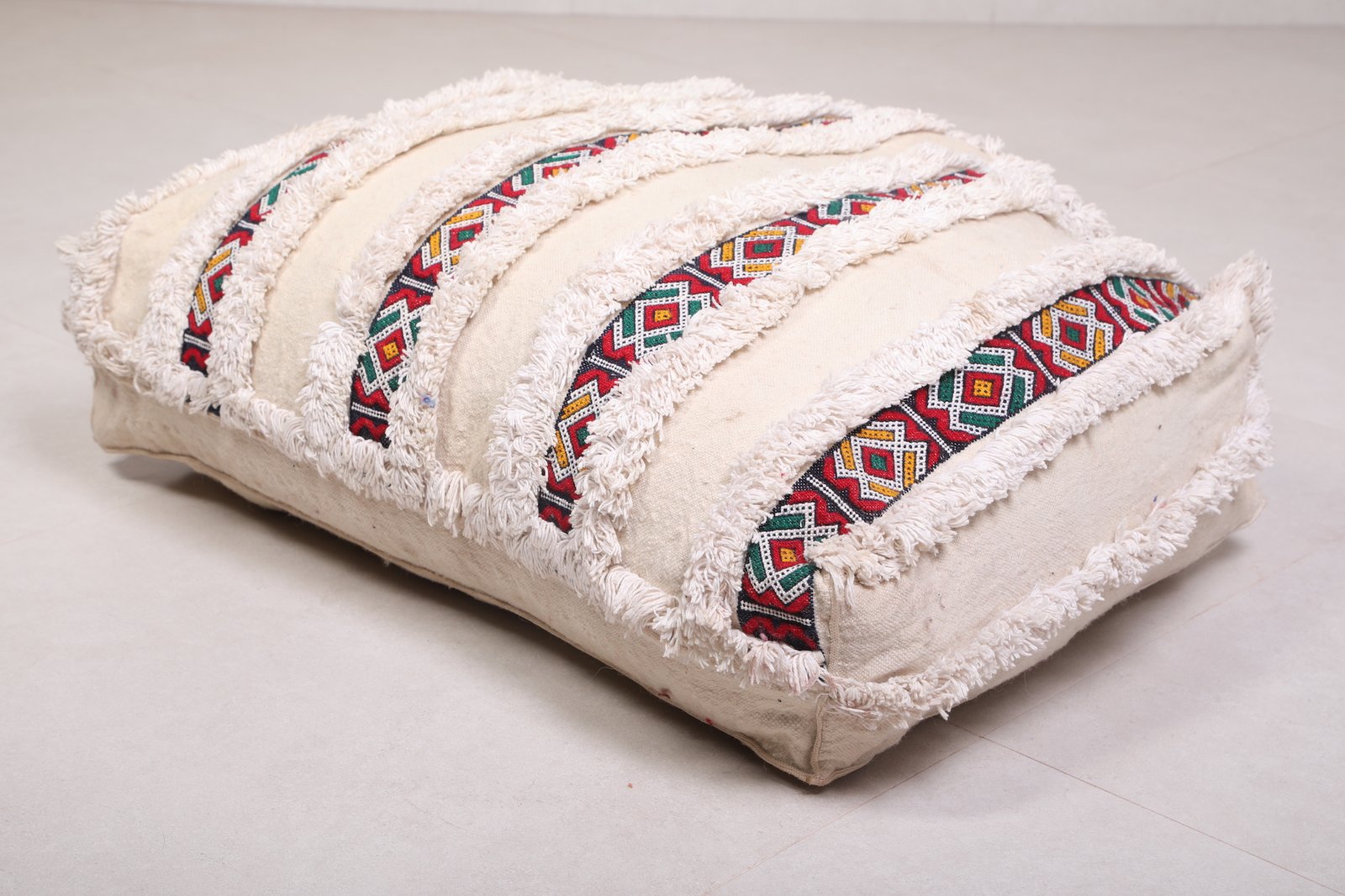 Cream Moroccan Handira Pouf | Berber Wedding Floor Cushion