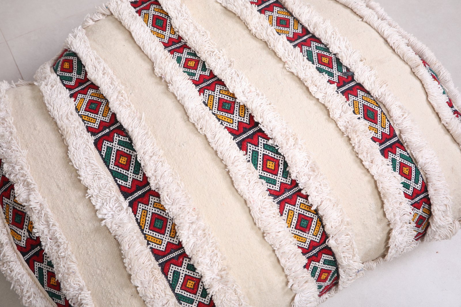 Cream Moroccan Handira Pouf | Berber Wedding Floor Cushion - Image 2