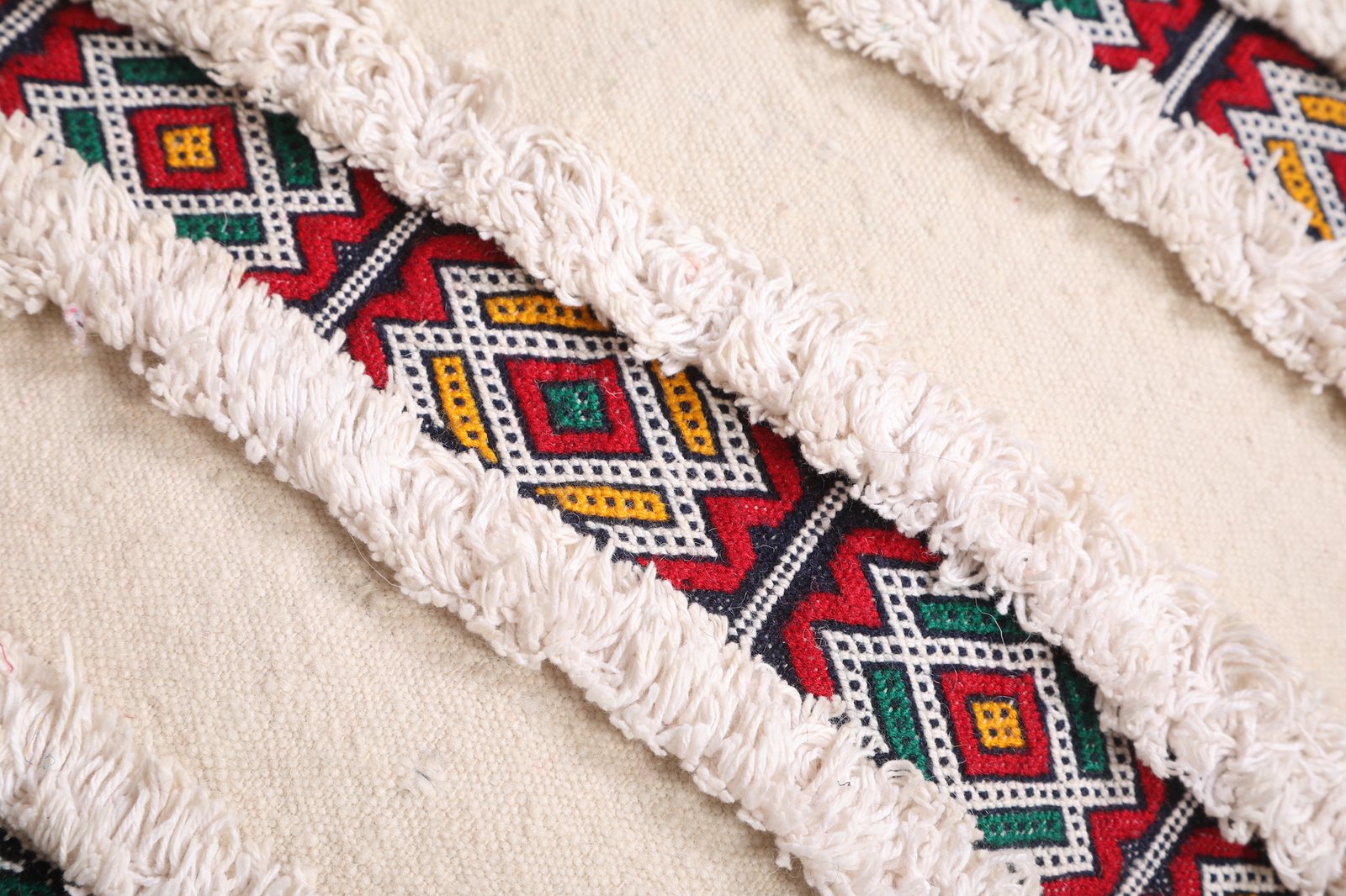 Cream Moroccan Handira Pouf | Berber Wedding Floor Cushion - Image 3