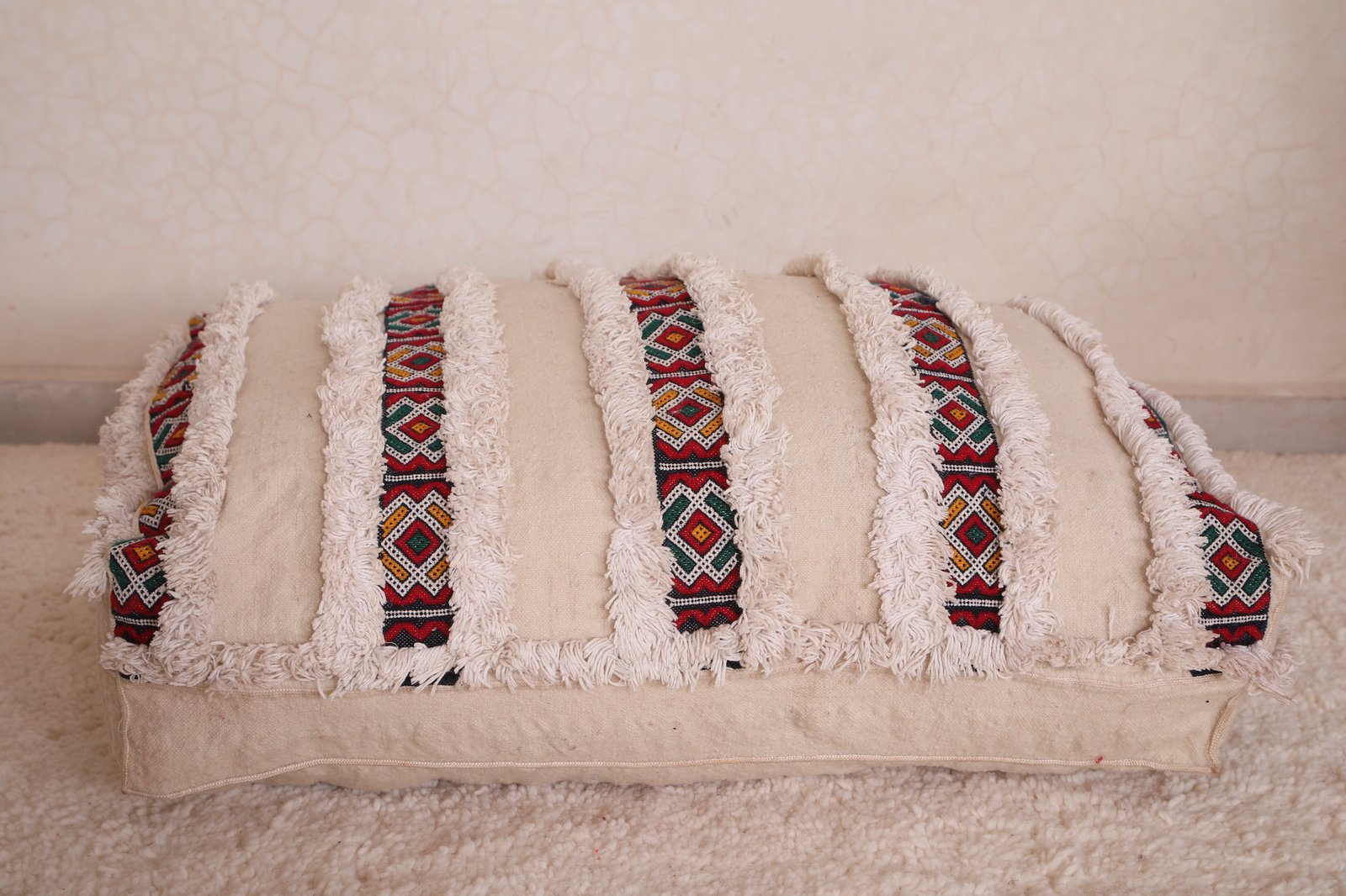 Cream Moroccan Handira Pouf | Berber Wedding Floor Cushion - Image 4
